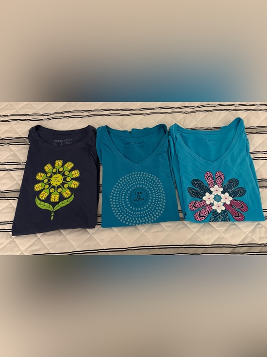 Life Is Good Tops - Life is Good Crusher-Lite Women's L Blue Shirts Set of 3 EUC Pickleball Graphic